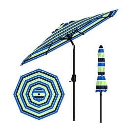 GarveeLife 9 ft Outdoor Patio Umbrella, Table Market Umbrella With Push Button Tilt and Crank, 8 Sturdy Ribs UV Protection Waterproof for Garden, Deck, Backyard, Pool (Yellow-blue-purple striped)