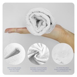 LOVETRENDS Set of 3 White Microfibre Hair Towel Wraps - 65x25cm Anti-Frizz, Super Absorbent, Quick-Drying Hair Turbans - Ideal for Wet, Long, Thick, or Curly Hair - Great for Women and Girls