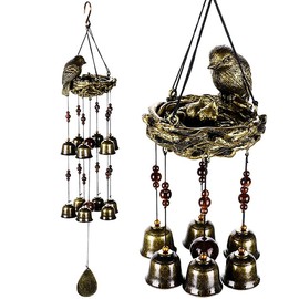 AHILAX Campana de Viento de Pájaros Carillón de Viento Timbre de Viento Colgante, Campanilla de Viento Bronce Retro Atrapador Viento Música Wind Bell para Decoración Patio Jardín Porche al Aire Libre