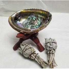 Smudge Kit - Premium Abalone Shell 5-6", 2 x White Sage 3-4" , 6" Tripod Stand
