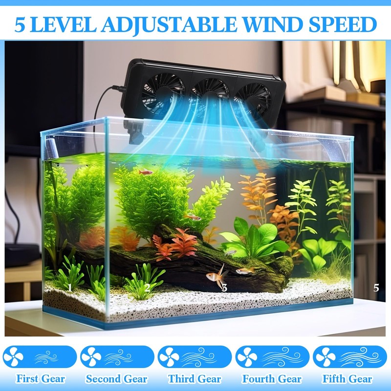 Tujoe 2 Pcs Aquarium Chillers Fan 3 Head Adjustable Fish