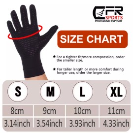 CFR Copper Compression Arthritis Gloves Finger Carpal Tunnel Typing Support Hand - Full Finger Copper Gloves, Black, S