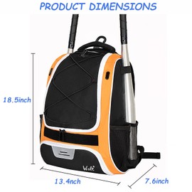 WOLT | Youth Baseball Backpack Bag for Baseball, Softball & T-Ball Equipment & Gear, Youth Boys and Adults, with Holder for Bat, Helmet, Glove, & Shoes Compartment & Fence Hook
