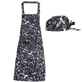 JNCH Adjustable Apron Cooking Apron with 2 Pockets Kitchen Apron BBQ Apron Bib Apron Barbecue Apron with Hat for Men Women Chef (3 Styles)