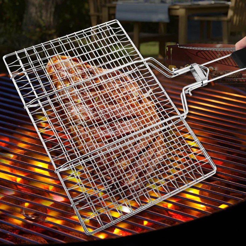 Grill Basket - Stainless Steel BBQ Portable Foldable Cooking Grate