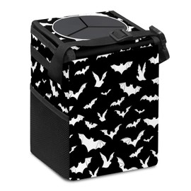 longlugoo Car Trash Can with Lid Black and White Goth Bats Collapsible Reusable Leak-Proof Auto Garage Bag,Hanging Vehicle Car Accessories Interior Car Organizer