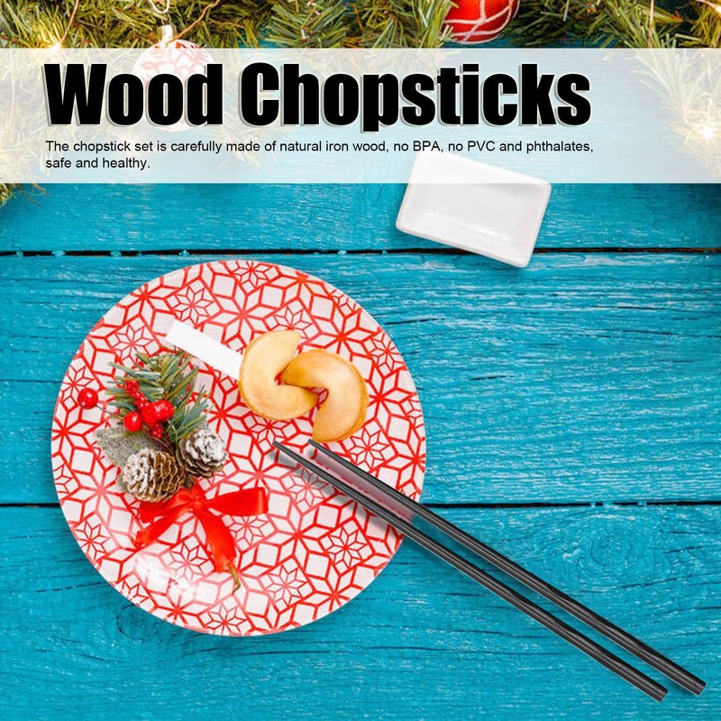 5 Pairs Chopsticks Reusable Ironwood Black Round Chopsticks Japanese Style