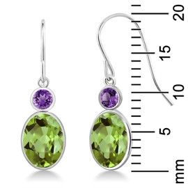 Gem Stone King 14K White Gold Green Peridot and Purple Amethyst Hook French Fish Ear Wire Dangle Earrings For Women (2.86 Cttw, Gemstone August Birthstone, Oval 8X6MM, Round 3MM)