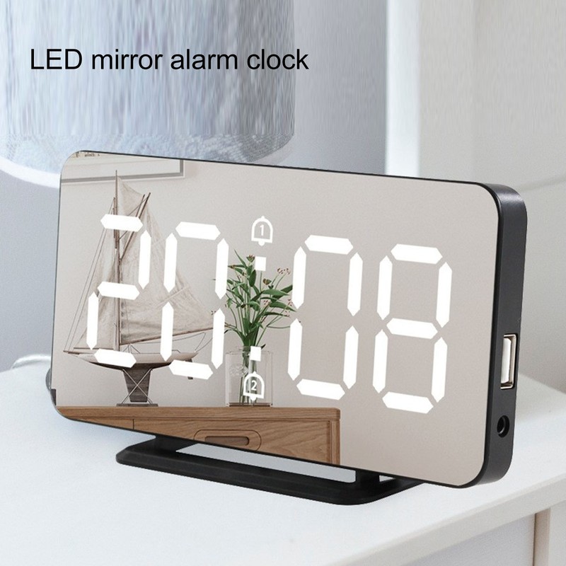 Digital Mirror Alarm Clock 5V Double Alarm Snooze Function LED