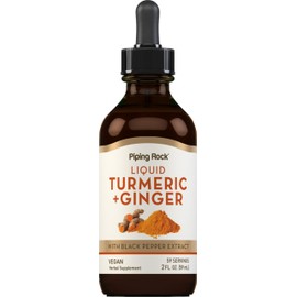 Piping Rock Turmeric and Ginger Liquid Drops | 2 Fl Oz | Tincture Supplement with Black Pepper Extract | Vegan, Non-GMO, Gluten Free
