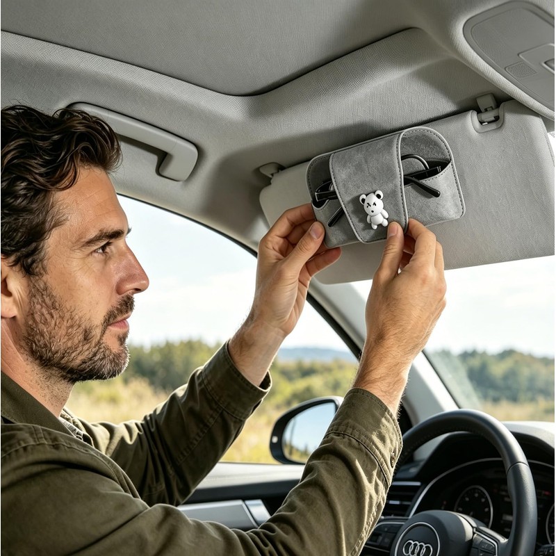 Guibell Soporte para Anteojos de Sol Auto Piel Magnético Gris