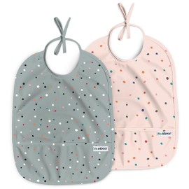 Nombear ® Sleeveless Bib for Baby - Waterproof Baby Bib 6-12 Months for Baby Guided Weaning, Sleeveless Baby Bibs, Washable Bibs, Baby Food Bibs, Pink and Green (2 Pack)