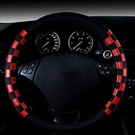 Mayco Bell Unisex's Grid Style Microfiber Leather Auto Car Steering Wheel Cover Universal 15 inch (Red)