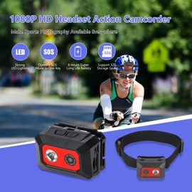 VBESTLIFE Head Mounted Camera, 1080P HD Headset Action Camcorder with Lighting LED Night Light SOS Mode Photography for Outdoor Sport Camp Travel