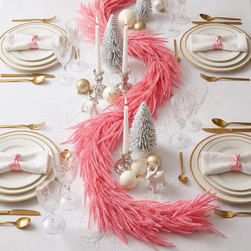 2Pcs Pink Christmas Norfolk Pine Garland,6Ft Artificial Pine Garlands Decor
