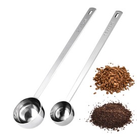 Doosu Metal Coffee Measuring Scoop, Food-Grade 18/8 Stainless Steel Coffee Beans Spoon with 6.9in Long Handle, Tablespoon Scooper for Ground Coffee, Espresso, Protein Powders, Tea, Sugar (1 & 2 Tbsp)