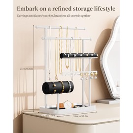 HOUSE AGAIN Jewelry Organizer Stand, Jewelry Holder, 6 Tier Jewelry Stand Necklace Holder with Velvet Tray, Sturdy Jewelry Hanger for Bracelets, Earrings, Rings, Jewlery Display and Storage