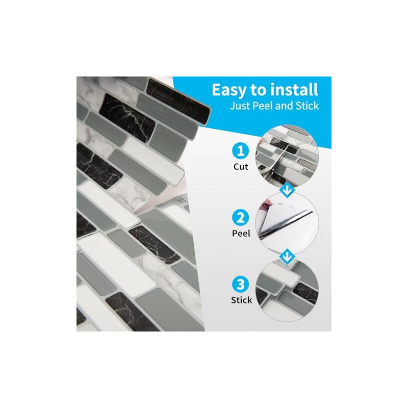 Art3d 20-Sheet Peel and Stick Kitchen Backsplash Tiles, Self-Adhesive Wall