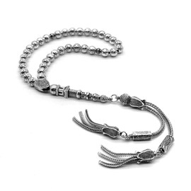 ALBATROSART -Antique Silver Plated Collection- (33 Beads) Worry Beads-Prayer Beads-Tesbih-Tasbih-Tasbeeh-Misbaha-Masbaha-Subha-Sebha-Sibha-Rosary (Stainless Steel with Minaret-6 mm Small Beads)