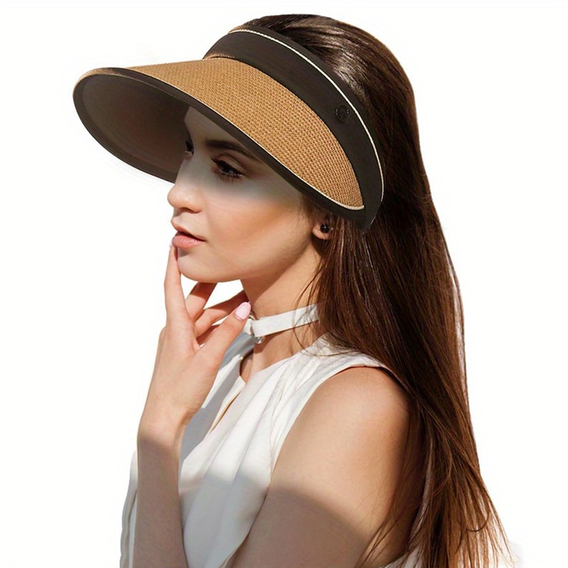 Women's Sun Hat - Large Brim Foldable Visor Cap Straw