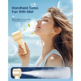 Ausic Portable Handheld Turbo Fan with Mist, High-Speed Personal Mini Misting Fans, 3 Speeds Rechargeable Battery Operated Small Fan for Travel/Outdoor/Home/Office/Makeup/Gift