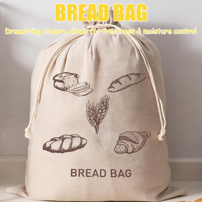 2 Pcs Linen Bread Bag with TPU Plastic Lining,Eco Reusable