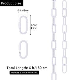 garini 6 Feet Industrial White Light Fixture Chain, Adjustable Metal Pendant Chandelier Chain Extension with Detachable Link, 2 Pack