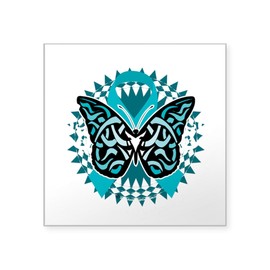 CafePress PCOS Butterfly Tribal 2 Blk Square Sticker 3 X 3 Square Bumper Sticker Car Decal