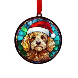 Image Industry Cockapoo Golden in Santa Hat Suncatcher Decoration - Christmas Tree Bauble - Dog Lovers - Stocking Filler - Baubles