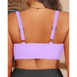 Parte superior de bikini de talla grande para mujer, parte superior de traje de baño con parte delantera torcida, cobertura completa, brasier de natación 2025 para busto grande, Lavanda, 16 Plus