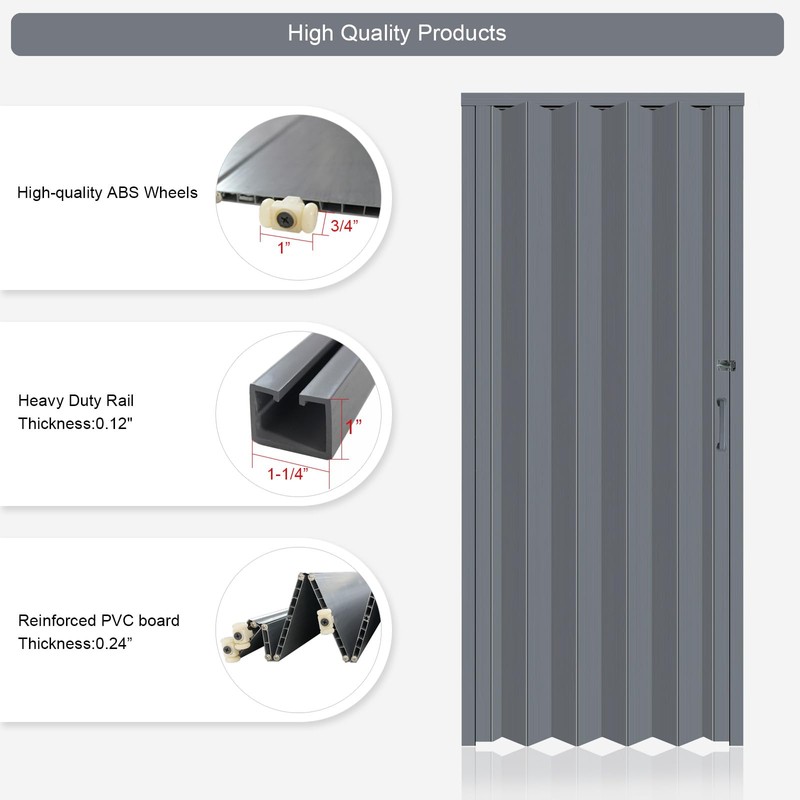 DIYHD 36X80in Interior Folding PVC Accordion Door,Grey,Include Door and Mounting