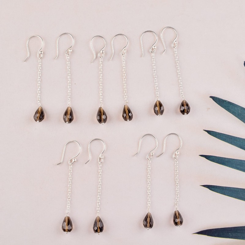 Smoky Quartz Faceted Teardrop Crystals Earring Gemstone, Energy Healing Crystals,