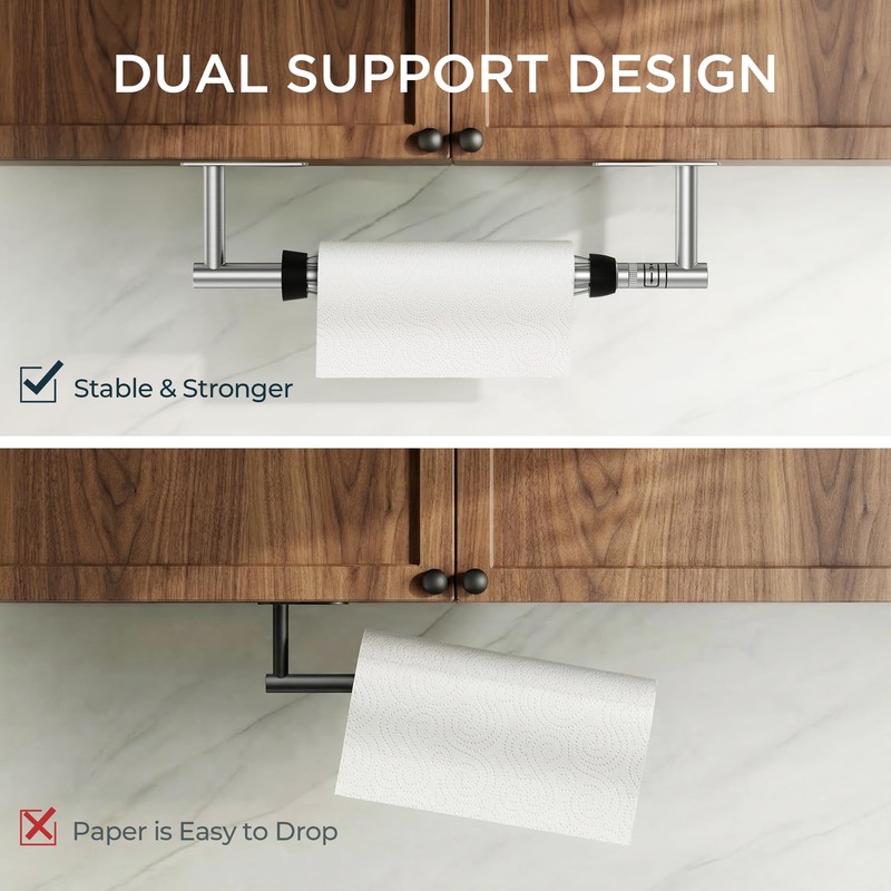 FORIOUS Paper Towel Holder Under Cabinet, One Hand Tear, Commercial,Silver