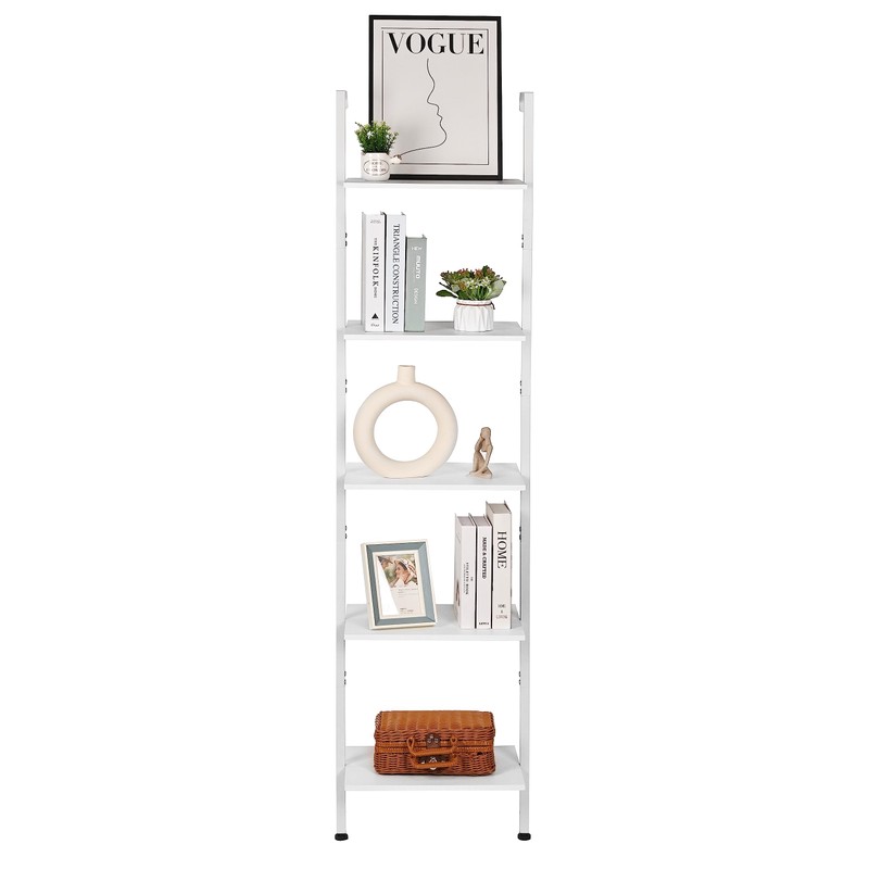 ELYKEN Ladder Shelf, White 5-Tier Wood Wall Mounted Bookshelf with
