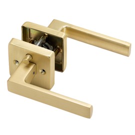 Linkaa Privacy Door Lever Gold Satin Brass Square Door Handle Levers with Lock, Keyless Lock, Privacy Function Exterior/Interior Handles (1 Pack, Privacy (Keyless Lock))