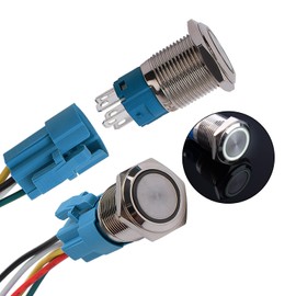 JIQI 2 x 16 mm Momentary Metal Pressure Switch 12 V to 24 V 3 A Momentary LED Button Switch IP66 1NO1NC Waterproof Pre-Wired On/Off Button Switch for Vehicle Modification Motorhome DIY (White)