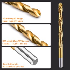 Cobalt Left Hand Drill Bit Set, 13Pcs High-Speed Steel Drills with Titanium Nitride Coating, Reverse Drill Bits for Hardened Metal, Stainless Steel, Cast Iron, with Index Storage Case (1/16”-1/4”)