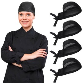 4 Pack Tie Back Chef Hat with Breathable Side Mesh for Women Men Adjustable Chef Cap Chefs Bandana Skull Cap Breathable Cooking Kitchen Hat