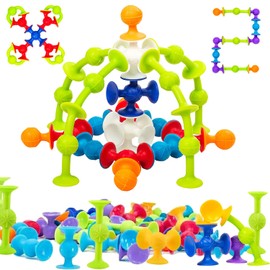 CreateView 48 Piece Suction Cup Toys Bath Toys for Kids Ages 3+, Sensory Toys for Autistic Children, Travel Toys Window Toys Stem Learning Toys, Bathtub Toys with Storage