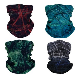 SMEHCF 4 Multipurpose Bandanas for Women Men Headband Balaclava Hair Head Scarf Face Half Airsoft Paintball Mask Neck Gaiters Breathable Washable Red Green Black Blue Line Drawing