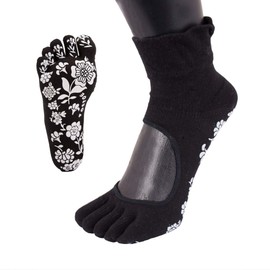 TOETOE - YOGA&PILATES - Anti-Slip Sole Serene Ankle Toe Socks (UK 6-8.5 | EU 40-43, Black)