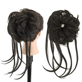 IMISSU 2PCS Messy Hair Bun Piece Updo Long Scrunchies Wrap Ponytail Extension Wavy Hairpieces Chignon Headband (2PCS Dark Brown)