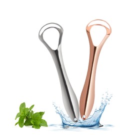 2 Piece Tongue Scraper, Stainless Steel Tongue Cleaner Set, Tongue Cleaner Reduces Bad Breath and Ensures Fresh Breath Tongue Scratcher, Helps with Oral Hygiene for Adults and Children, Travel-Friendly