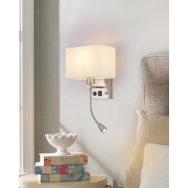 Galtlap Wall Sconce Plug in Cord Set of 2, Bedside Wall Mount Lights with Dimmable Switch, LED Bedroom Wall Lighting Fixtures with Reading Lamp USB Ports Brushed Nickel