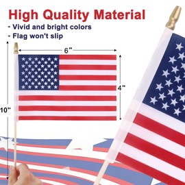 12 Pack Small American Flags - 4x6 Inch Mini USA Hand Held Stick Flag with Safety Spear Top, 250th Anniversary, Memorial Day, Outdoor 4th of July Decorations, Veteran's Day Patriotic Decor