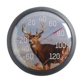 Taylor White Tail Deer Large Indoor Outdoor Dial Thermometer, Wireless Thermometer with Easy to Read Large Numbers for Patio, Pool, Garden or Garage, and Indoor Areas, 13.25-inch, White Tail Dee, Blue