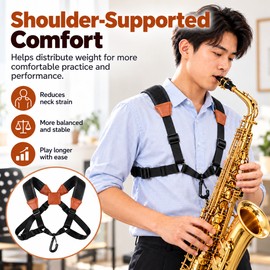 Adjustable Saxophone Shoulder Harness for Instrument Support – Double Shoulder Strap, Size S for Practice and Performance