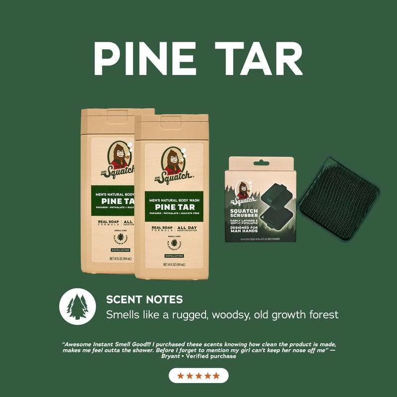 Natural Body Wash 2-Pack + Scrubber - Dr. Squatch:_Pine Tar
