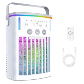 2100RPM Quiet Brushless Motor Portable Air Conditioners,4-in-1 Evaporative Air Cooler with Remote,3 Speeds&Mist,2-8H Timer,1000ml XL Water Tank,Night Light - Portable AC for Bedroom,Office,Camping