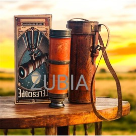 1920 DOLLOND London Brass Telescope with Leather Case - 14" Vintage Brass Pirate Spyglass with Adjustable Optics - Nautical Maritime Antique Pirate Telescope or Travel Navigation Sailing Voyage